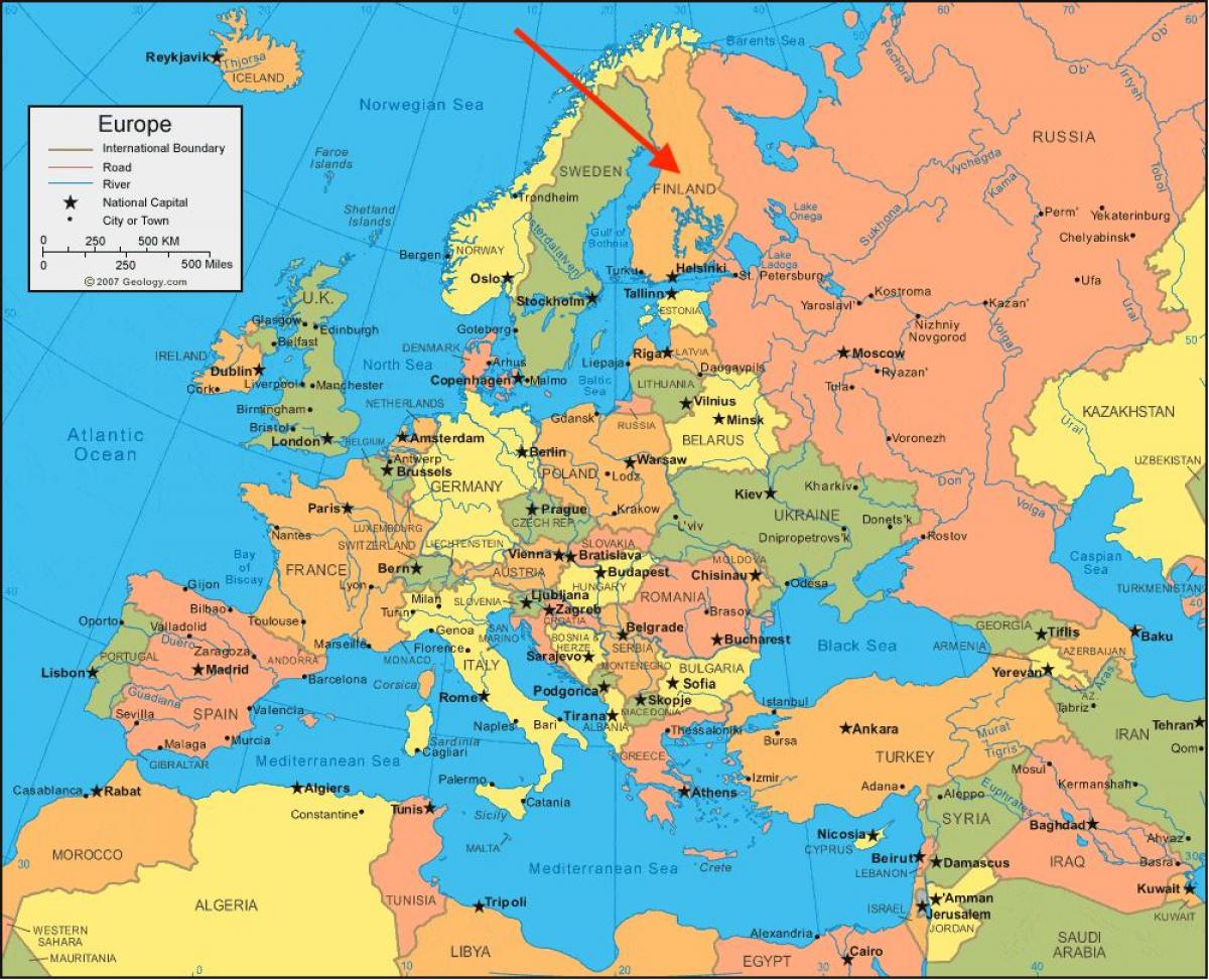Położenie Finlandii na mapie Europy Północnej